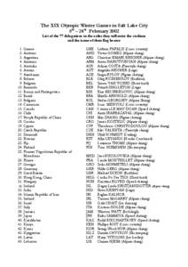 The XIX Olympic Winter Games in Salt Lake City 8th – 24th February 2002 List of the 77 delegations in the order they will enter the stadium