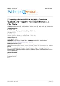 Article ID: WMC001164  ISSNExploring A Potential Link Between Emotional Quotient And Telepathic Power(s) In Humans: A