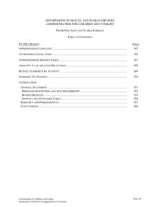 DEPARTMENT OF HEALTH AND HUMAN SERVICES ADMINISTRATION FOR CHILDREN AND FAMILIES PROMOTING SAFE AND STABLE FAMILIES TABLE OF CONTENTS FY 2013 BUDGET