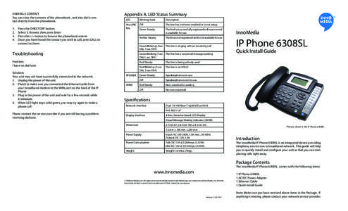 FINDING A CONTACT You can view the contents of the phonebook , and also dial a contact directly from the phonebook. Appendix A. LED Status Summary LED