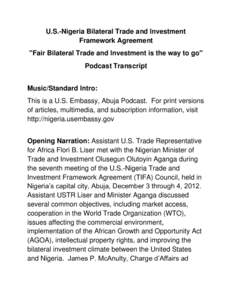 U.S.-Nigeria Bilateral Trade and Investment Framework Agreement 