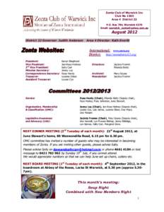 Zonta Club of Warwick Inc Club No 1565 Area 4 District 22 P.O. Box 784, Warwick 4370 Email: 