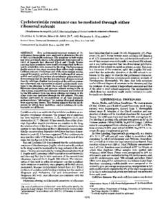 Proc. Nati. Acad. Sci. USA Vol. 75, No. 7, pp[removed], July 1978 Biochemistry Cycloheximide resistance can be mediated through either ribosomal subunit
