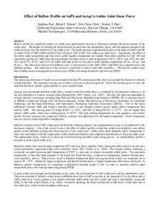 Effect of Reflow Profile on SnPb and SnAgCu Solder Joint Shear Force Jianbiao Pan1, Brian J. Toleno2, Tzu-Chien Chou1, Wesley J. Dee1, 1 California Polytechnic State University, San Luis Obispo, CA[removed]Henkel Technol