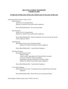 2003 ANNUAL PUBLIC FILE REPORT[removed]2003 WTOB(AM), WWBG(AM), WPOL(AM), WKEW(AM), WCOG(AM), WTRU(AM) Full-Time Positions Filled[removed]: Sales Executive