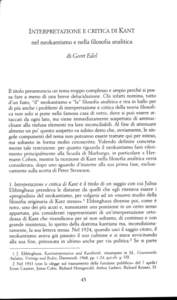 INTERPRETAZIONE E CRITICA D I KANT nel neokantismo e nella filosofia analitiea di Geert Edel I i titolo preannuncia un tema troppo complesso e ampio perche si possa fare a meno di una breve delucidazione. Chi infatti nom