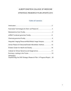 ALBERT EINSTEIN COLLEGE OF MEDICINE STRATEGIC RESEARCH PLAN UPDATE 2010 Table	
  of	
  Contents	
   	
  