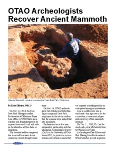 OTAO Archeologists Recover Ancient Mammoth (Above) Mammoth remains recovered at Foss State Park, Oklahoma.  By Kate Ellision, OTAO