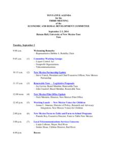 TENTATIVE AGENDA for the THIRD MEETING of the ECONOMIC AND RURAL DEVELOPMENT COMMITTEE September 2-3, 2014