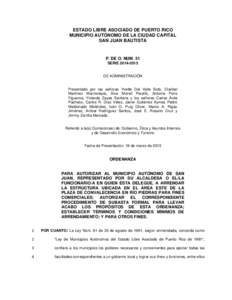 ESTADO LIBRE ASOCIADO DE PUERTO RICO MUNICIPIO AUTÓNOMO DE LA CIUDAD CAPITAL SAN JUAN BAUTISTA P. DE O. NUM. 51 SERIE