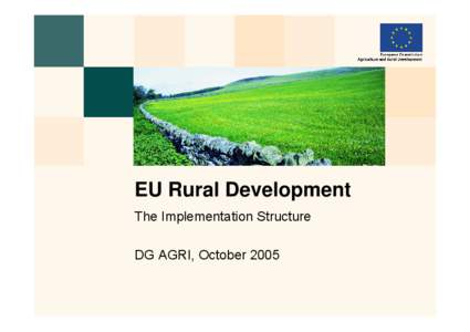 EU Rural Development The Implementation Structure DG AGRI, October 2005 Implementation structure →The structures needed to deliver, control