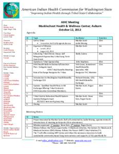 American Indian Health Commission for Washington State “Improving Indian Health through Tribal-State Collaboration” AIHC Meeting Muckleshoot Health & Wellness Center; Auburn October 12, 2012