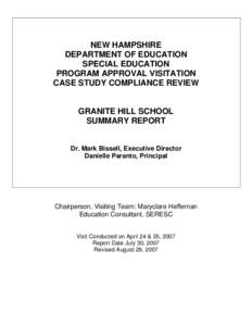 NEW HAMPSHIRE DEPARTMENT OF EDUCATION SPECIAL EDUCATION PROGRAM APPROVAL VISITATION CASE STUDY COMPLIANCE REVIEW