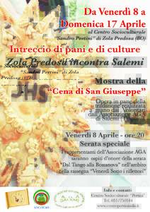 Da Venerdì 8 a Domenica 17 Aprile al Centro Socioculturale “Sandro Pertini” di Zola Predosa (BO)