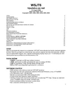 WSJT6 Uputstvo za rad 10. Avgust 2006 Autor Joe Taylor, K1JT Copyright ©2001, 2002, 2003, 2004, 2005, 2006 UVOD