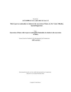 Third report on nationality in relation to the succession of States, by Mr. Vaclav Mikulka, Special Rapporteur