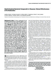 CLINICAL GASTROENTEROLOGY AND HEPATOLOGY 2008;6:759 –764  Small Intestinal Bacterial Overgrowth in Rosacea: Clinical Effectiveness of Its Eradication ANDREA PARODI,* STEFANIA PAOLINO,‡ ALFREDO GRECO,* FRANCESCO DRAGO
