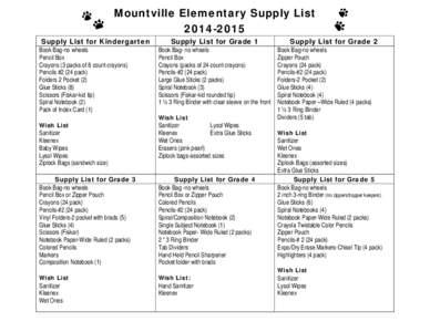 Mountville Elementary Supply List