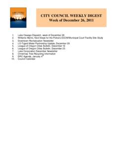 CITY COUNCIL WEEKLY DIGEST Week of December 26, [removed].