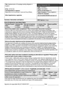 Title: Implementation of the pelagic landing obligation in England. Impact Assessment (IA)  IA No: DEFRA1539