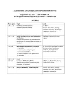 Agriculture and Water Quality Advisory Committee:  Agenda for September 11, 2004 meeting