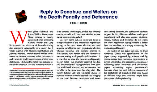 Reply to Donohue and Wolfers on the Death Penalty and Deterrence Paul H. Rubin W