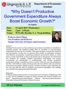 Department of Economics Seminar “Why Doesn’t Productive  Government Expenditure Always