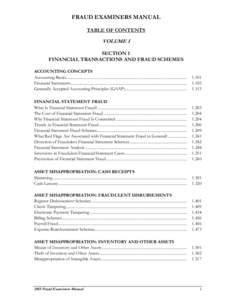 FRAUD EXAMINERS MANUAL TABLE OF CONTENTS VOLUME I SECTION 1 FINANCIAL TRANSACTIONS AND FRAUD SCHEMES