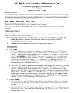 Title III Needs Assessment and Improvement Plan