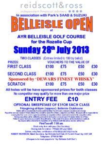 In association with Park’s SAAB & SUZUKI  at AYR BELLEISLE GOLF COURSE for the Rozelle Cup