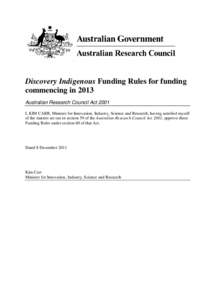 Discovery Indigenous Funding Rules for funding commencing in 2012