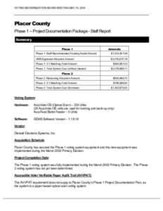 VOTING MODERNIZATION BOARD MEETING MAY 10, 2004  Placer County Phase 1 -- Project Documentation Package - Staff Report Summary Phase 1