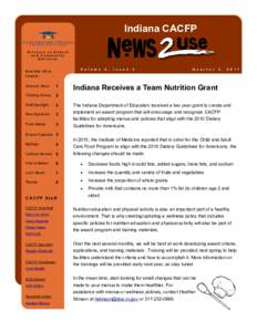 Indiana CACFP Division of School and Community Nutrition  V o l u m e