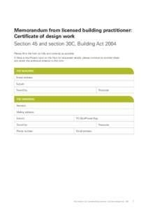 Memorandum from licensed building practitioner: Certificate of design work