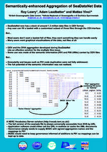 Semantically-enhanced Aggregation of SeaDataNet Data Roy Lowry*, Adam Leadbetter* and Matteo Vinci^ *British Oceanographic Data Centre; ^Istituto Nazionale di Oceanografia e di Geofisica Sperimentale ; alea