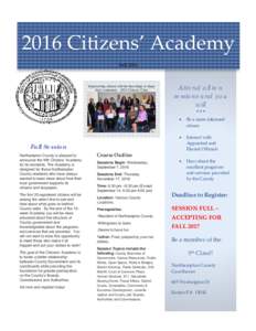 2016 Citizens’ Academy Fall 2016 Empowering citizens with the knowledge to shape their community – 2015 Citizens’ Class