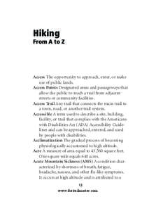 HIKE DIC TEST:Layout 2  [removed]  12:29 PM  Page 13  Hiking From A to Z  Access The opportunity to approach, enter, or make