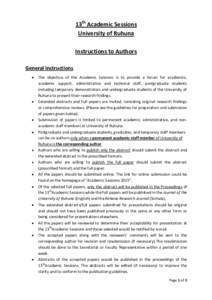 13th Academic Sessions University of Ruhuna Instructions to Authors General instructions 