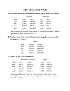 THIRD DECLENSION NOUNS 1) Masculine and feminine third declension nouns are declined alike: 