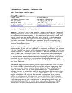 California Pepper Commission – Final Report, 2006 Title: Weed Control Trials in Peppers Principle Investigators: Richard Smith Farm Advisor, Monterey County 1432 Abbott Street