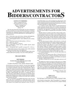 ADVERTISEMENTS FOR  BIDDERS/CONTRACTORS NOTICE TO BIDDERS Office of General Services Procurement Services Group