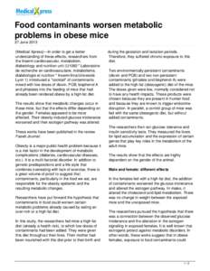 Food contaminants worsen metabolic problems in obese mice