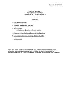 Posted: [removed]TOWN OF MILLVILLE Town Council Workshop September 23, [removed]:00 p.m.) AGENDA