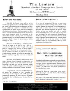 The Lantern Newsletter of the First Congregational Church (Old First Church) Celebrating 250 years! October 2013