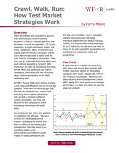 Crawl, Walk, Run: How Test Market Strategies Work Overview Many advertisers and associations assume that advertising is an all-or-nothing