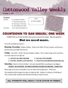 Cottonwood Valley Weekly October 5, 2015 August 17, 2015  Calendar