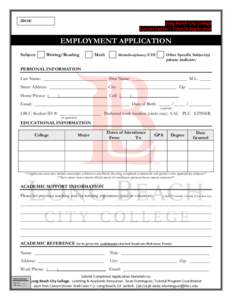 Date:  Long Beach City College Success Center – Tutor/SI Application  EMPLOYMENT APPLICATION