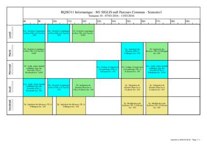 RQSI311 Informatique - M1 SIGLIS null Parcours Commun - Semestre1 Semaine8h 9h