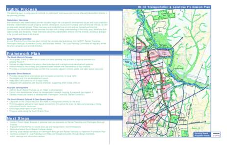 Public Process  Rt. 31 Transportation & Land Use Framework Plan The planning team is using several methods to understand local issues and involve affected stakeholders directly in the planning process.