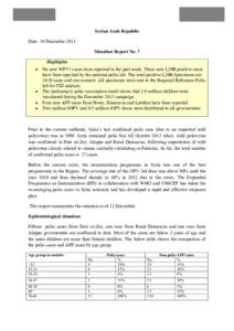 Syrian Arab Republic Date: 19 December 2013 Situation Report No. 7 Highlights •